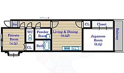 ハピネスあびこ 2DKの間取図画像