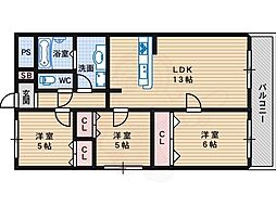 住吉建物一号館 3LDKの間取図画像