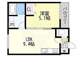 大阪市住吉区遠里小野5丁目アパート 1LDKの間取図画像