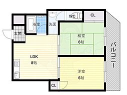 ピュアコート清風 2LDKの間取図画像