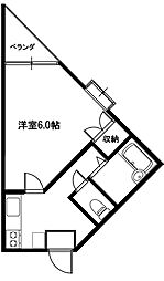 志幸19ミリオン2 2階1Kの間取り