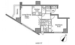 レジディアタワー中目黒 1LDKの間取図画像