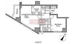 レジディアタワー中目黒 1LDKの間取図画像