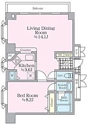 インペリアル南麻布コート 1LDKの間取図画像