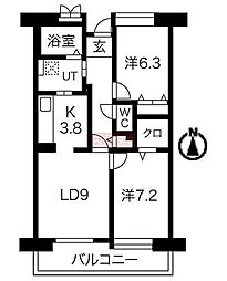 アクティ目黒駅前1号棟 2LDKの間取図画像