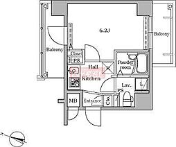 レジディア広尾2 1Kの間取図画像