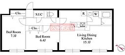 目黒区下目黒3丁目マンション 2LDKの間取図画像