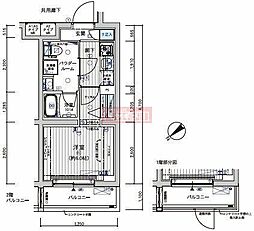 メインステージ不動前2 1Kの間取図画像