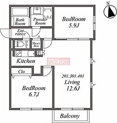 ARISTO白金高輪 2LDKの間取図画像