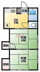 第5カントー荘 2DKの間取図画像