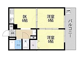 トリプルステーション菱屋西 2DKの間取図画像