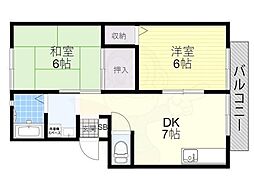 サンビレッジ森彦E棟 2DKの間取図画像