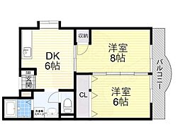 グリーンハイツ長堂 2DKの間取図画像