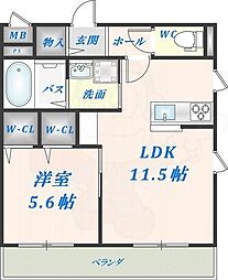 ヘーベル東大阪レジデンス 1LDKの間取図画像
