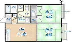 アイケイハイツ高井田A棟 2DKの間取図画像