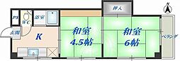 ハイネスト八戸ノ里 2Kの間取図画像