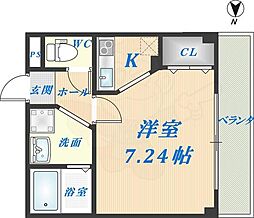 カインド高井田 1Kの間取図画像