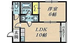 大蓮ハイツ 1LDKの間取図画像