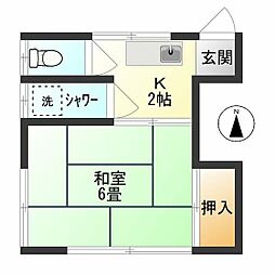長坂荘3 1Kの間取図画像