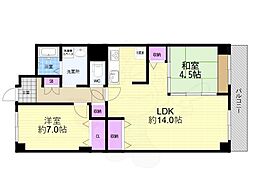 阿波座第2セントラルハイツ 2LDKの間取図画像