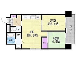 ライオンズマンション江戸堀第2 2DKの間取図画像