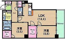 阿波座ライズタワーズフラッグ46 2LDKの間取図画像