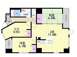 グランドシーズ心斎橋 2SLDKの間取図画像