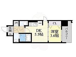 レジュールアッシュウェストレジデンス 1DKの間取図画像