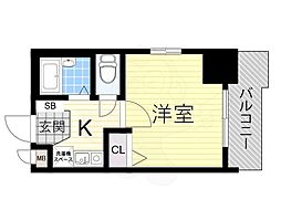 セレッソコート西心斎橋第2 1Kの間取図画像