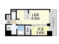 S-RESIDENCE阿波座chiaro 1LDKの間取図画像