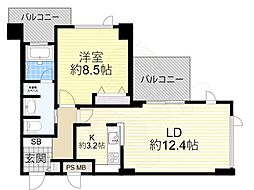 クロスレジデンス大阪新町 1LDKの間取図画像