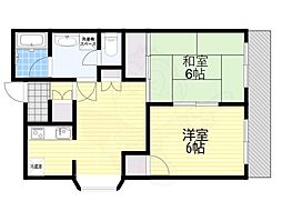サニーハイツ三番館 2DKの間取図画像
