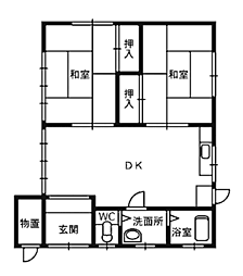 貸家　妙法寺町 1階2LDKの間取り
