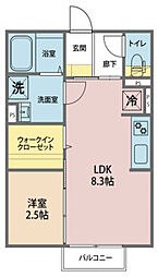 メゾン・ド・シュシュ 2階1LDKの間取り