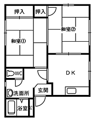 シャロームB 2DKの間取図画像