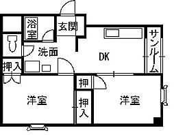 カーサ・ラ・ヴィータE棟 2DKの間取図画像