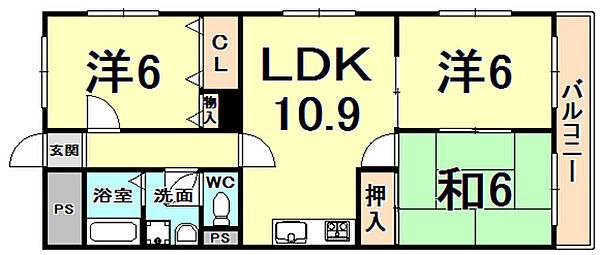 グロリオーサ甲東 303｜兵庫県西宮市下大市東町(賃貸マンション3LDK・3階・63.20㎡)の写真 その2