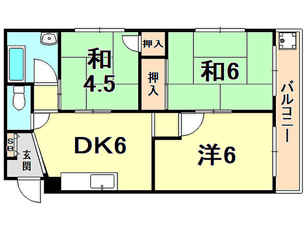桜マンション 501｜兵庫県西宮市川添町(賃貸マンション2DK・5階・48.00㎡)の写真 その2