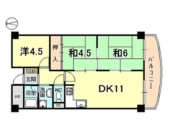 夙川グリーンタウン　北棟 1203｜兵庫県西宮市羽衣町(賃貸マンション3DK・12階・57.96㎡)の写真 その2