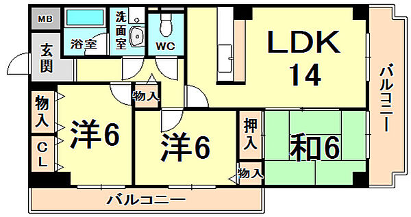 ロイヤルシャトー門戸 4F｜兵庫県西宮市門戸東町(賃貸マンション3LDK・4階・66.39㎡)の写真 その2