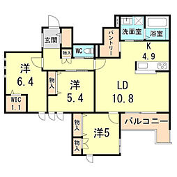 シャルーブ松ノ内 2階3LDKの間取り