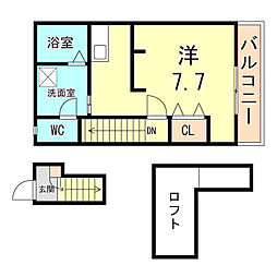 あんしん明神町08−3007 2階1Kの間取り