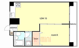 モンドベルピア 1LDKの間取図画像