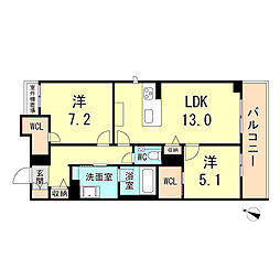 神戸市灘区大和町3丁目マンション 2LDKの間取図画像