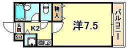 シャトラン弓木三番館 1Kの間取図画像
