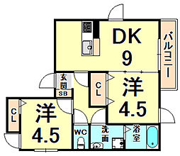 ハウスオブグレイス 2DKの間取図画像