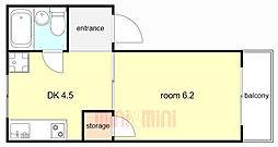 MJハイツ塩屋 1DKの間取図画像