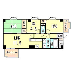 ゼフィール・芦屋 2LDKの間取図画像