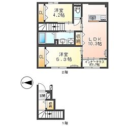 西宮市天道町アパート 2LDKの間取図画像