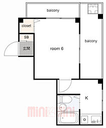 ル・パレ将軍 1Kの間取図画像